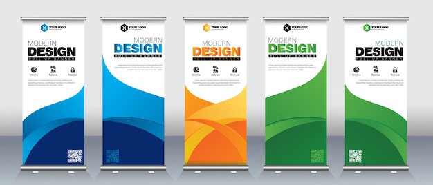 Banner corporativo enrollable con soporte y diseño moderno con diseño abstracto para el soporte x