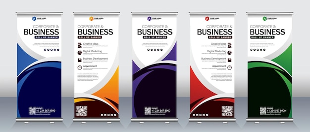 Banner corporativo enrollable con soporte y diseño moderno con diseño abstracto para el soporte x