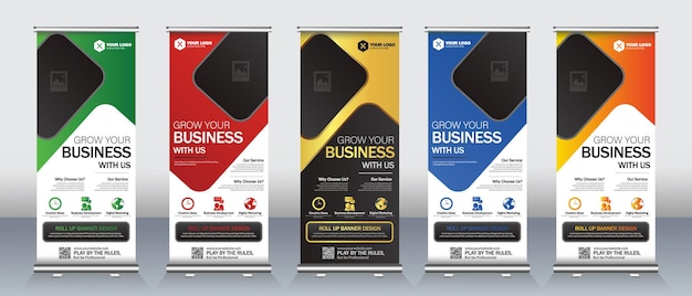 Banner corporativo enrollable con soporte y diseño moderno con diseño abstracto para el soporte x