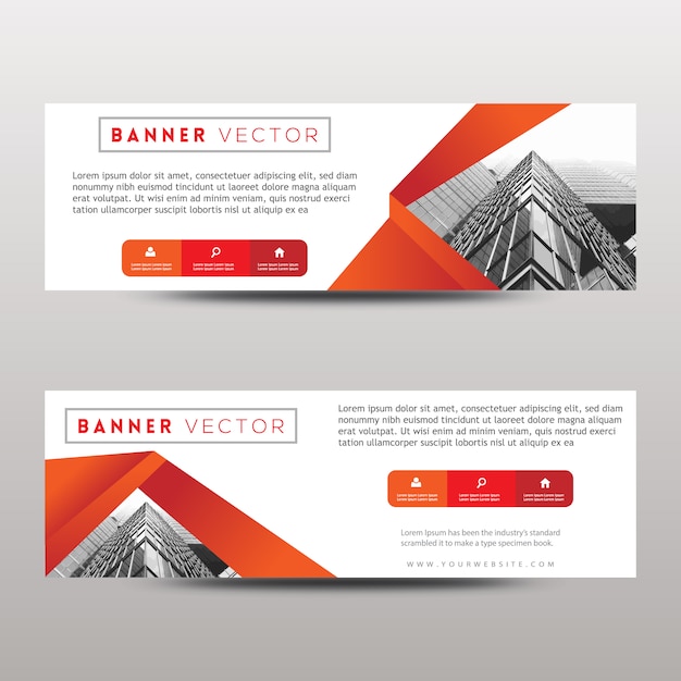 Banner corporativo con rayas rojas y texto