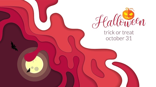 Banner de corte de papel de feliz halloween para invitación de fiesta o fondo de anuncio de venta ilustración vectorial