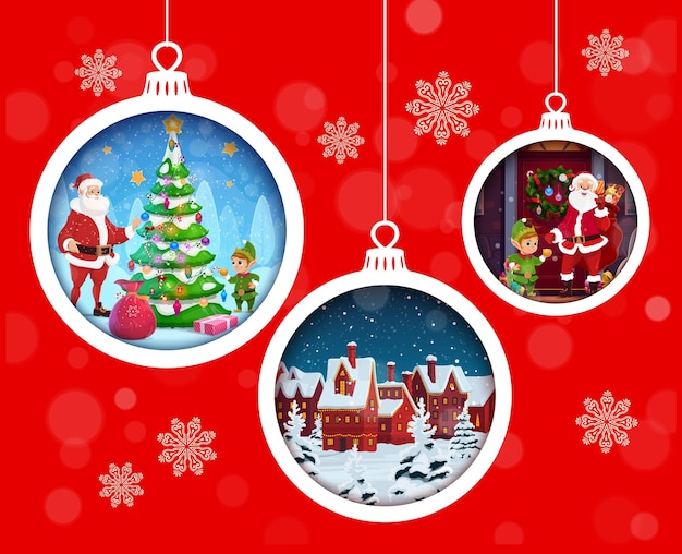 Banner de corte de papel de navidad con adornos navideños