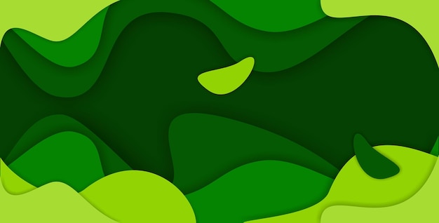 Banner de corte de papel verde con fondo abstracto 3d y capas de ondas verdes