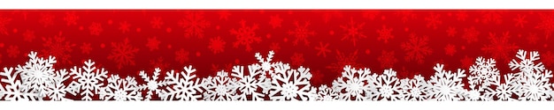 Banner sin costuras de navidad con copos de nieve blancos con sombras sobre fondo rojo