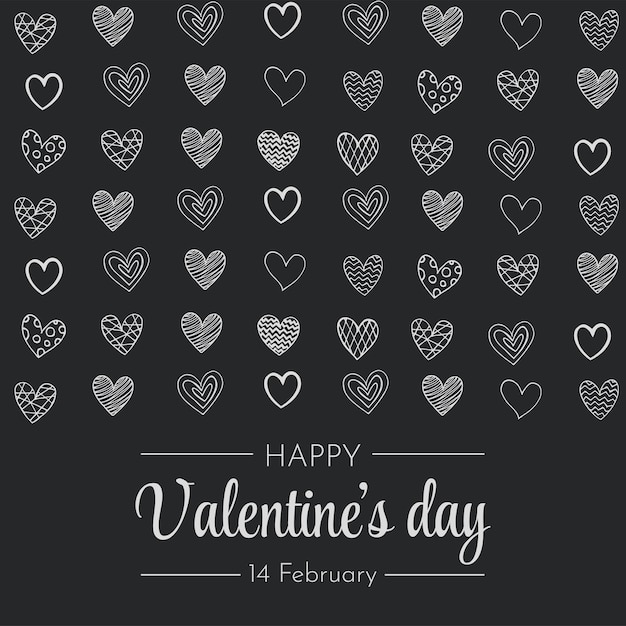 Banner cuadrado con corazones dibujados a mano para felicitaciones por el día de San Valentín en las redes sociales