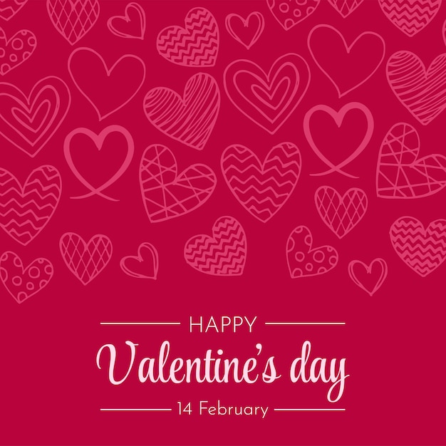 Banner cuadrado con corazones dibujados a mano para felicitaciones por el día de San Valentín en las redes sociales