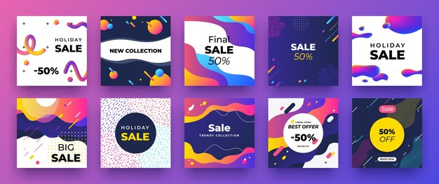Banner cuadrado de redes sociales en diseño plano