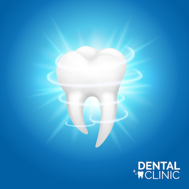 Banner de cuidado dental y blanqueamiento dental. Conjunto de ilustración de higiene oral, estilo realista. Odontología o estomatología