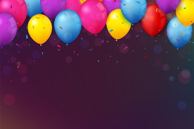 Banner de cumpleaños y celebración con globo de colores