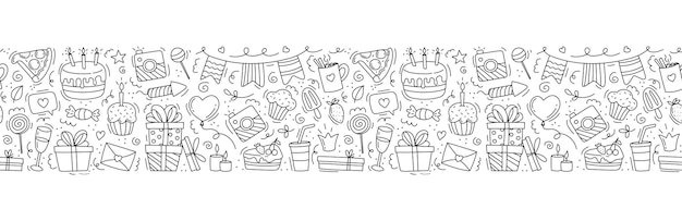 Banner de cumpleaños en estilo doodle dibujado a mano