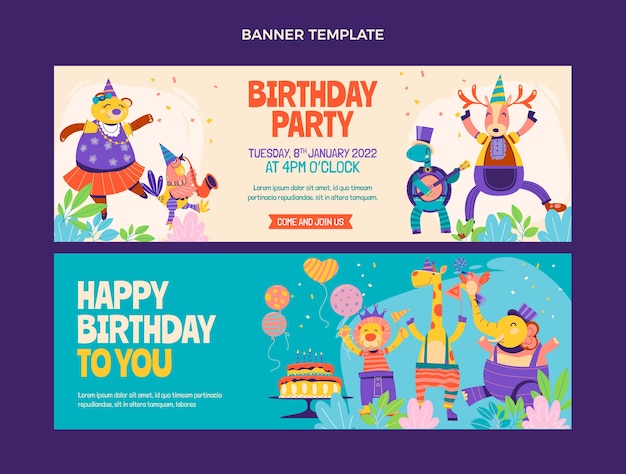 Vector banner de cumpleaños infantil dibujado a mano