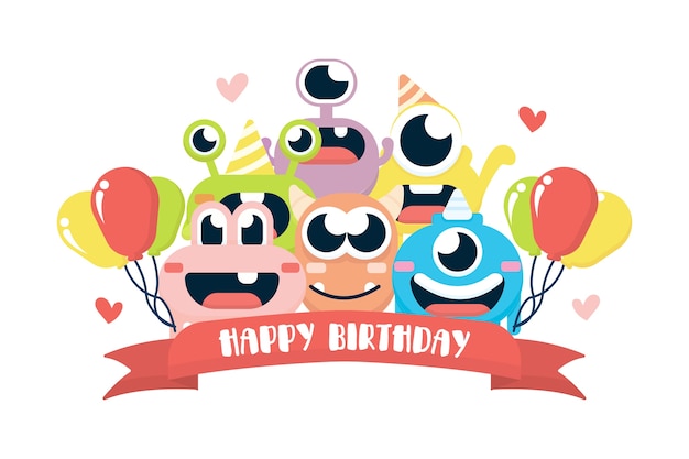 Banner de cumpleaños con lindo monstruo