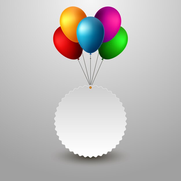 Banner de cumpleaños de vacaciones en blanco con globos