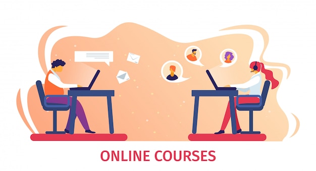 Vector banner de cursos online. estudio a distancia en internet.