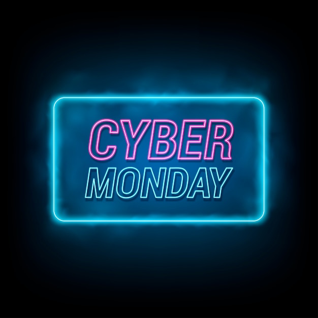 Banner de Cyber Monday en estilo neón luminoso