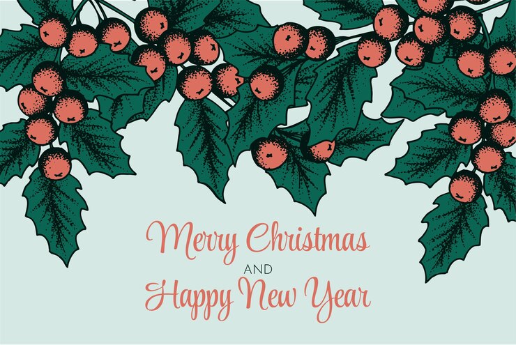 Vector banner decorativo con hojas de acebo verde bayas y ramas para el festival de navidad y año nuevo