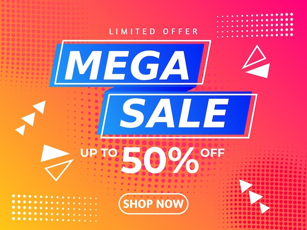 Banner degradado abstracto de mega venta para promoción con etiqueta de descuento