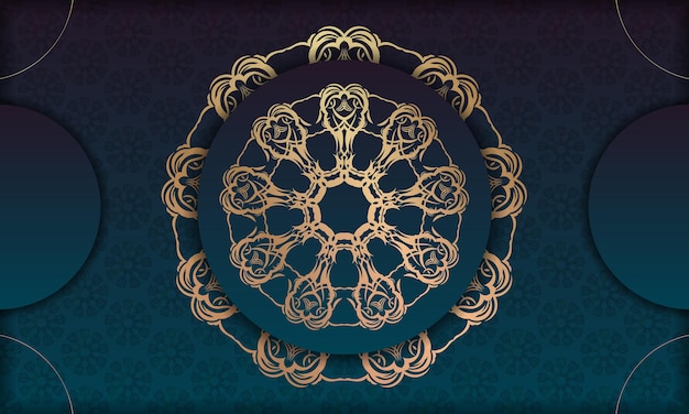 Banner degradado azul con adorno de oro mandala para diseño debajo de su logotipo