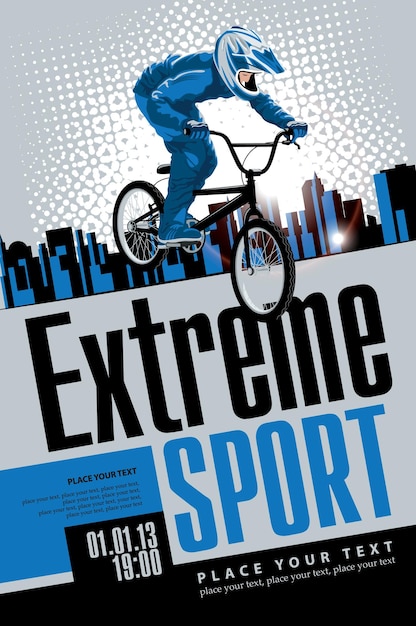 Vector banner de deporte extremo con ciclista