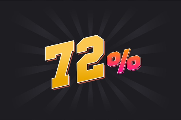 Banner de descuento 72 con fondo oscuro y texto amarillo Diseño promocional de ventas del 72 por ciento