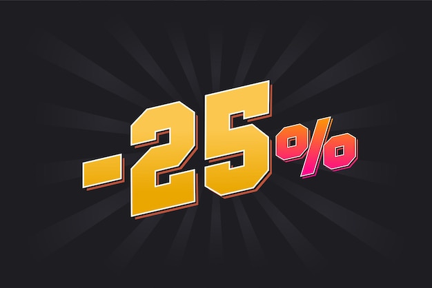 Banner de descuento negativo de 25 con fondo oscuro y texto amarillo diseño promocional de ventas del 25 por ciento