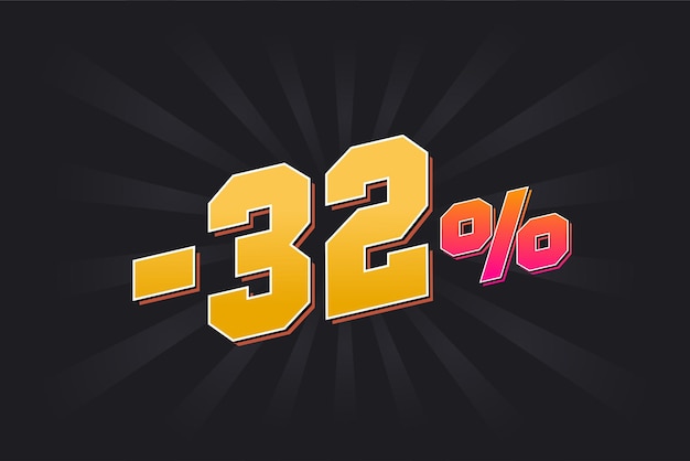 Banner de descuento negativo 32 con fondo oscuro y texto amarillo diseño promocional de ventas del 32 por ciento