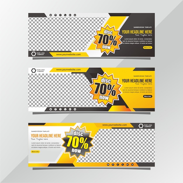 Vector banner de descuento de venta amarillo y negro