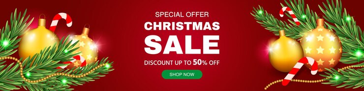 Banner de descuento de venta de feliz Navidad