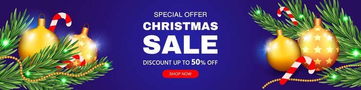 Banner de descuento de venta de feliz Navidad
