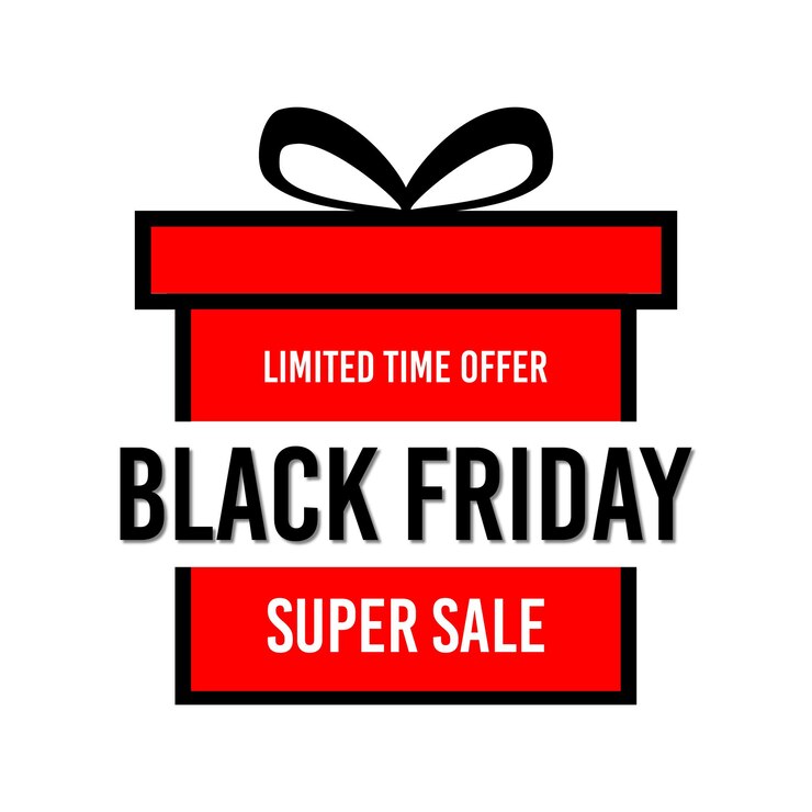 Banner de descuento venta de viernes negro oro de lujo con diseño plano de caja de regalo