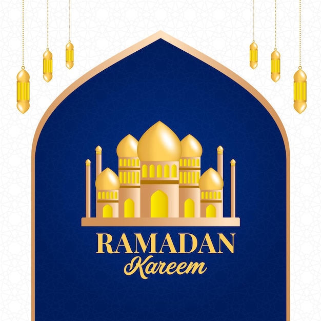 Banner de deseos de ramadán con mezquita dorada