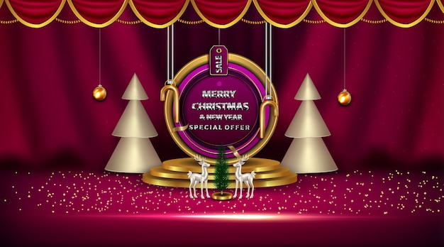 Banner de desfile realista de oferta especial de feliz navidad y año nuevo de lujo