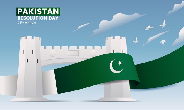 Vector banner design pakistan resolution day gate con bandera larga vector illustration