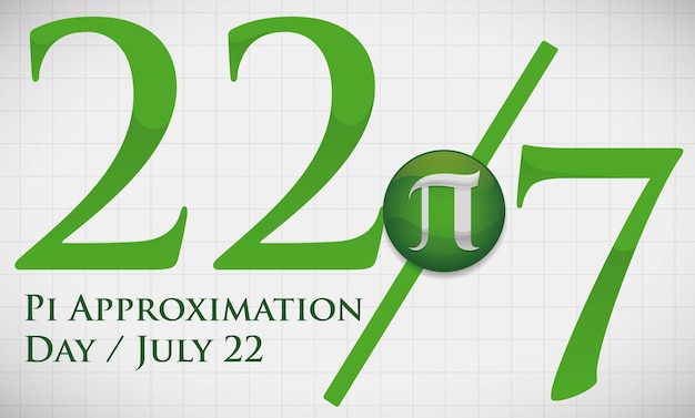 Banner para el Día de la Aproximación de Pi con la fecha cuadrada de la tabla blanca y el botón con el símbolo de pi el 22 de julio