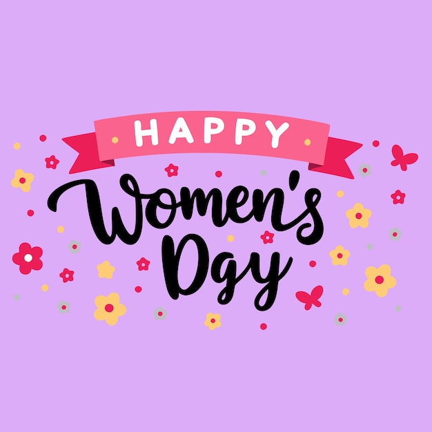 Banner del Día Feliz de las Mujeres con flores y elementos decorativos