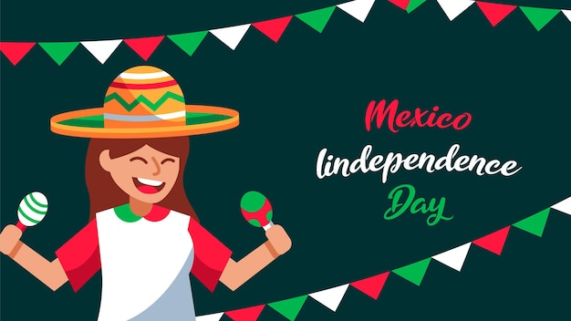 Banner del día de la independencia de méxico dibujado a mano con ilustración de dibujos animados