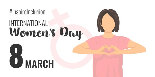 Banner del Día Internacional de la Mujer de InspireInclusion Ilustración vectorial de dibujos animados sin rostro para cartel