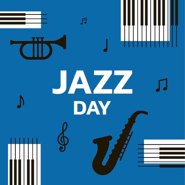 Banner del día del jazz con instrumentos musicales ilustración vectorial