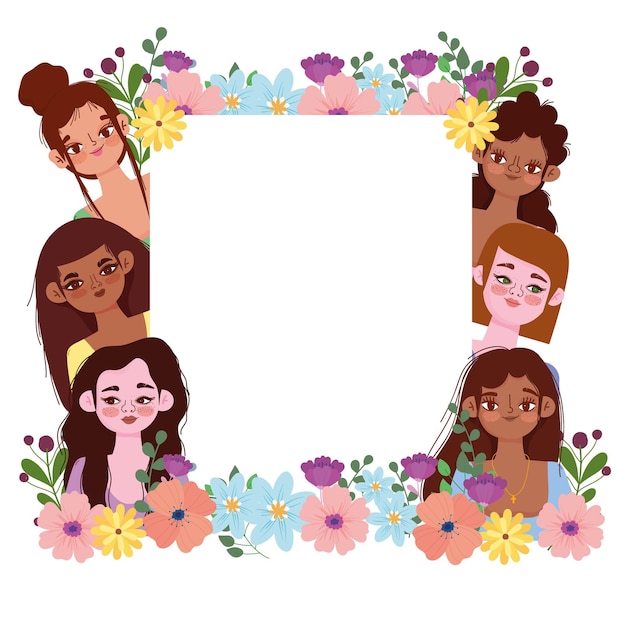 Vector banner del día de la mujer con flores y banner en blanco