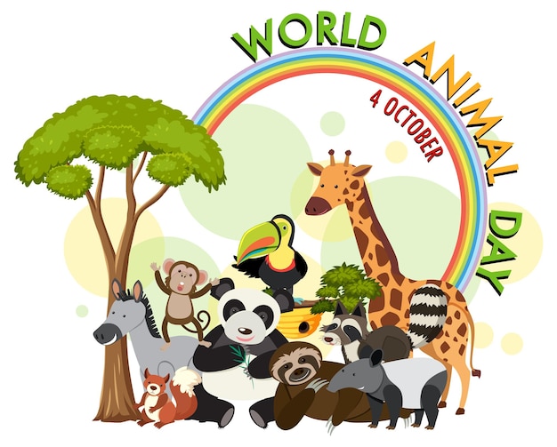 Banner del Día Mundial de los Animales con animales salvajes