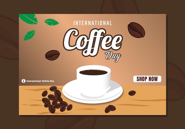 Banner del día mundial del café con delicioso café preparado