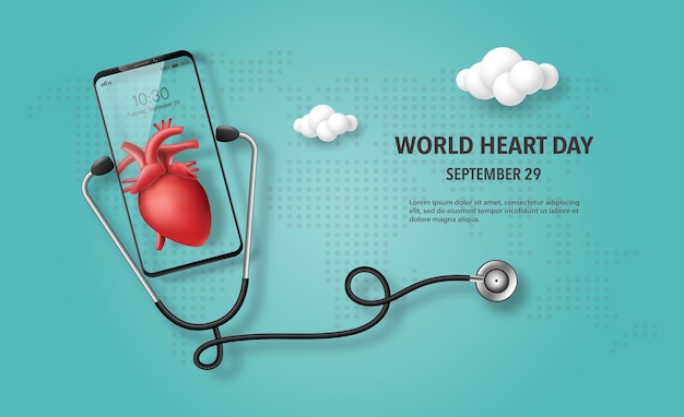 Banner del día mundial del corazón consulta médica en línea y seguro médico