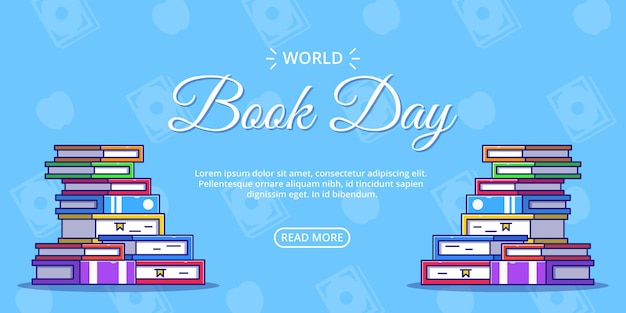 Vector banner del día mundial del libro con muchos libros.