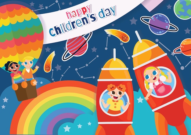 Vector banner del día del niño fondo del día mundial del niño y objetos para niños
