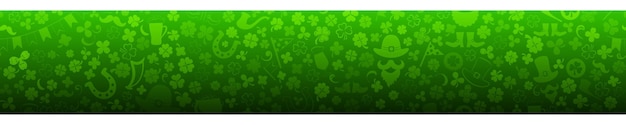 Banner en el Día de San Patricio hecho de hojas de trébol y otros símbolos en colores verdes con repetición horizontal perfecta