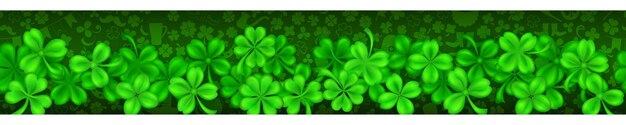 Banner en el Día de San Patricio hecho de hojas de trébol realistas en colores verdes con sombras Repetición horizontal perfecta