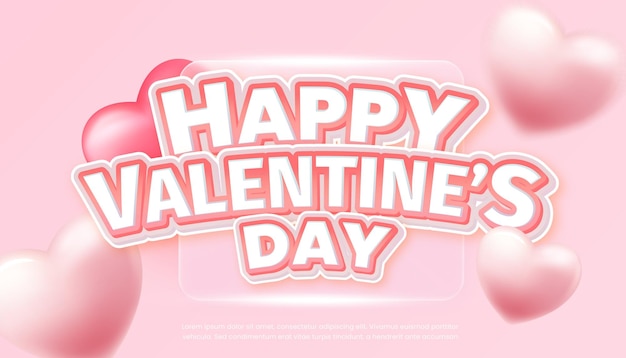 Banner del día de San Valentín con estilo Glassmorphism Efecto de texto editable estilo divertido