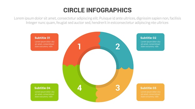 Banner de diagrama de plantilla de infografía de base de círculo con diseño creativo de 4 puntos