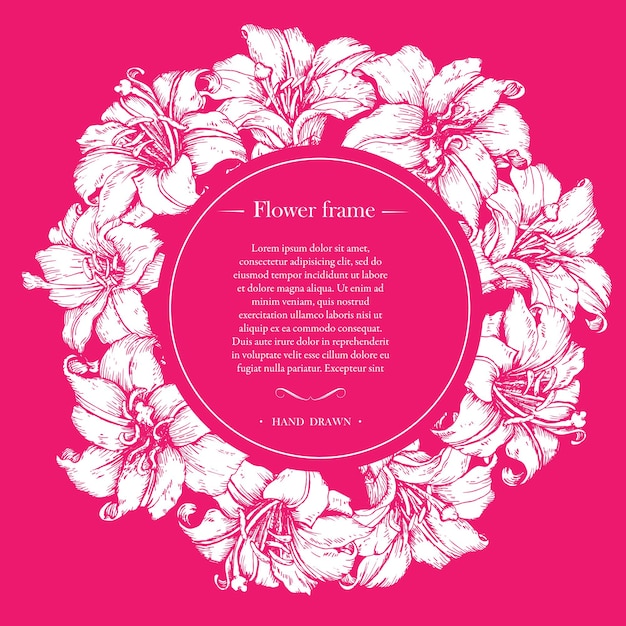 Banner dibujado a mano con marco redondo y lugar para el texto marco de flores