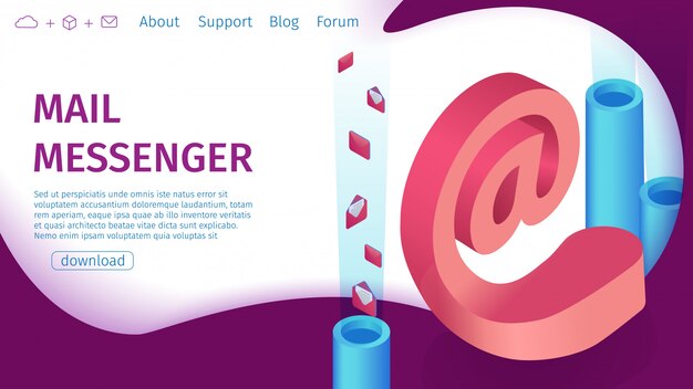 Banner Digital Mail Messenger Vector Página de destino.